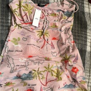 Urban Outfitters Pink Tropical Print Mini Dress